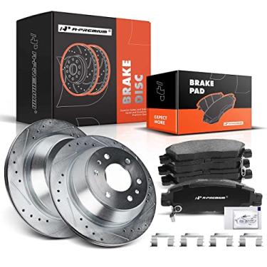 Imagem de A-Premium Rotores De Freio A Disco Traseiros Perfurados E Ranhurados 12,80" (325 Mm) + Kit Pastilhas Cerâmica Compatíveis Com Modelos Selecionados Chevy, Buick, Gmc, Isuzu, Oldsmobile Saab - Envoy,