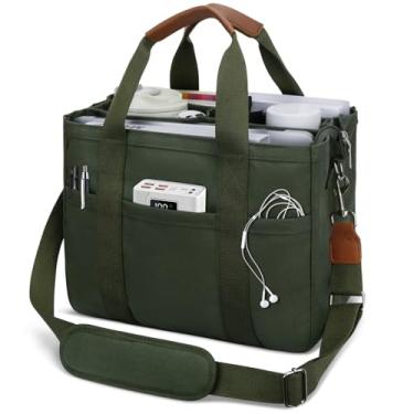 Imagem de KKXIU Bolsa feminina de lona com zíper e compartimentos, bolsa carteiro grande bíblica com bolsos, Verde militar, Large