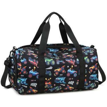 Imagem de BTOOP Bolsa de viagem para meninas, crianças, academia, esportes, mulheres, treino, viagem, fim de semana, com compartimento para sapatos e bolso molhado, Caminhão preto, Esportes