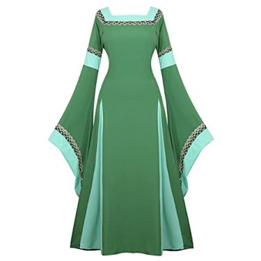 Imagem de Zhitunemi Fantasia renascentista feminina vestido camponês chemise fantasia de Halloween para camisola feminina vestido retrô, Verde, 3X-Large