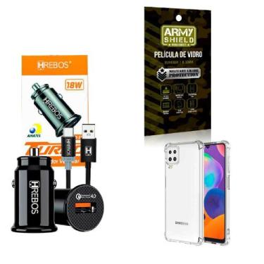 Imagem de Kit Carregador Veicular Turbo 18w com Capinha Samsung A12 + Película 3
