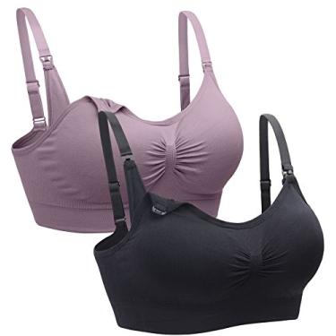 Imagem de Suekaphin Pacote com 2 sutiãs de maternidade para gestantes, amamentação, confortável, para dormir com extensores, Roxo e preto, XGG