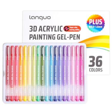 Imagem de languo Canetas de gel acrílico para colorir, conjunto de 36 cores, canetas de tinta acrílica 3D com ponta de bala de 1 mm para colorir adultos, canetas de gel para papel preto, pedra, vidro, tecido