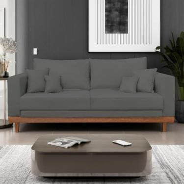 Imagem de Sofá Living 3 Lugares Suede Resistente Madeira + Almofadas Cinza