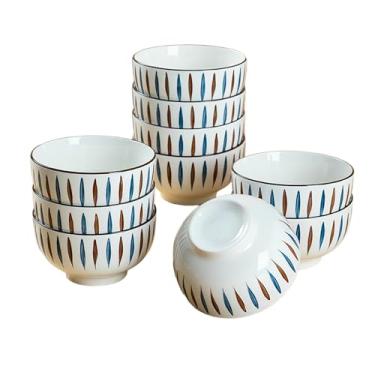 Imagem de TROSIQUANJIA 10 peças - Tigela de arroz de cerâmica sob o esmalte simples e requintada para uso doméstico japonês com resistência a altas temperaturas - meteoro de duas cores