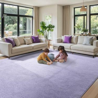 Imagem de Tapetes de área grande de 15 x 23 cm para sala de estar, quarto, tapete felpudo moderno de espuma viscoelástica macia, tapete felpudo para quarto de crianças, berçário, decoração de casa, roxo