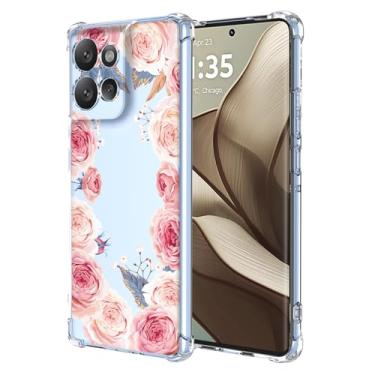 Imagem de RRXSYXL Capa para Moto Edge 50 com estampa floral transparente, capa macia à prova de choque para Motorola Edge 50, floral rosa