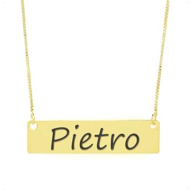 Imagem de Colar Nome Personalizado Chapinha Gravação Pietro Banhado Ouro 18K - 999004107