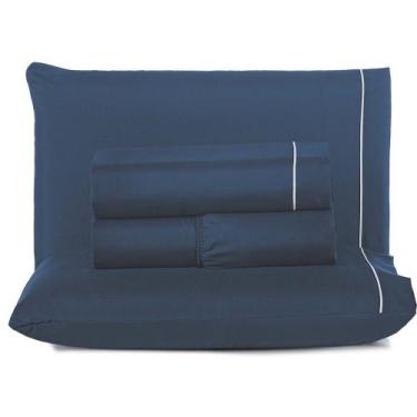 Imagem de Jogo de Lençol Queen Top Line 180 Fios 4 Peças - Azul Marinho - Dona Z