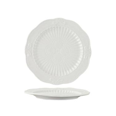 Imagem de Prato de sobremesa de três camadas de cerâmica em relevo criativo branco puro simples estilo europeu doméstico - disco de 25,4 cm