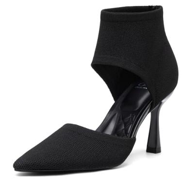 Imagem de NEWBELLA Cosy Sandália feminina elástica de salto alto com bico fino e ajuste semelhante a uma meia, botas sociais elásticas para verão, festa e noite, Preto, 35