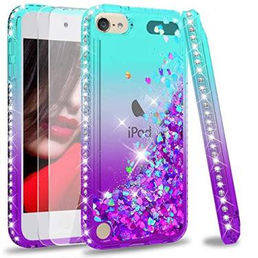 Imagem de Capa para iPod Touch 6, capa líquida para iPod Touch 5 com protetor de tela para meninas, capa protetora de TPU transparente com glitter brilhante da LeYi para Apple iPod Touch 6ª/5ª geração ZX, Gradient Teal/Purple