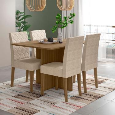Imagem de Mesa De Jantar Retangular Poliman Helo Com 4 Cadeiras Marrom Com Bege