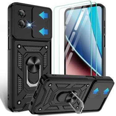 Imagem de Gritup Capa para Moto G Stylus 5G-2023 com capa de câmera deslizante | Pacote com 2 protetores de tela HD | Suporte de metal giratório de 360° | Proteção à prova de choque de grau MIL, preta