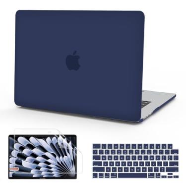 Imagem de B BELK Compatível com MacBook Air 15 polegadas 2025 2024 2023 versão M4 M3 M2 A3241 A3114 A2941 tela retina líquida, capa rígida de plástico fosco + capa de teclado + protetor de tela, azul marinho