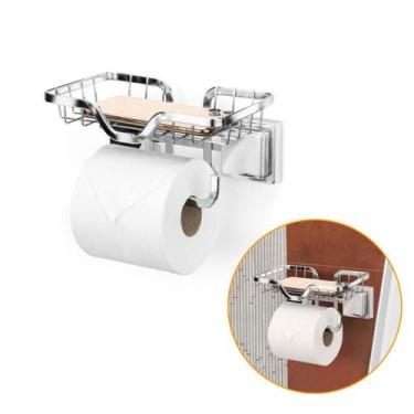 Imagem de Porta Papel Higiênico Com Suporte Celular Lenço Adesivo 3m - Arthi