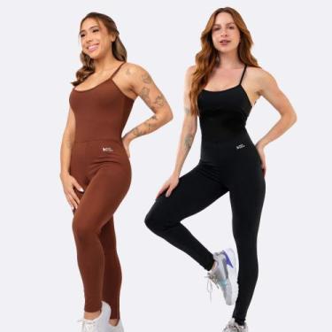 Imagem de Kit 2 Macacão Fitness Blackout Alcinha Slim Zero Transparência Longo E