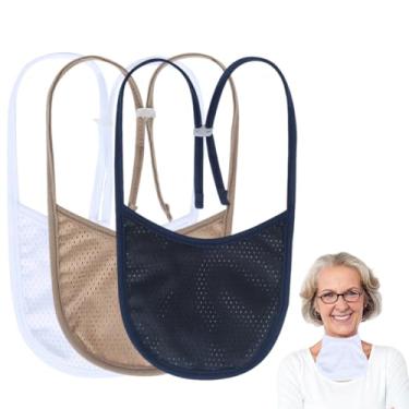 Imagem de Capa para estoma de pescoço de traqueostomia com alça ajustável, protetor de traqueia respirável para laringectomia para tratamento de traqueostomia (azul marinho, branco e cáqui, 3 peças, grande)