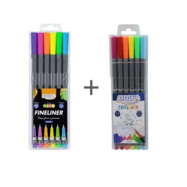 Imagem de Kit 6/12/16/18/24 Canetas Coloridas Ponta Fina Fineliner BRW 0.4mm