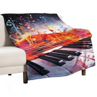 Imagem de Cobertor grande de flanela de lã 76 cm x 127 cm, teclado de piano colorido, nota musical, supermacio, cobertor para todas as estações, uso para sofá-cama, cobertor grosso e leve