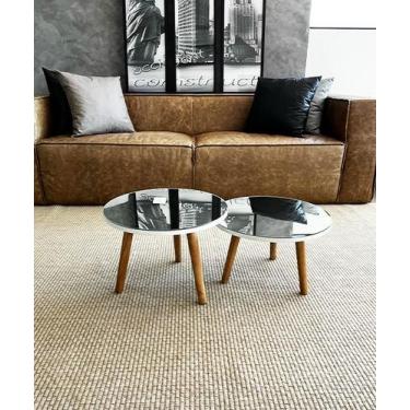 Imagem de Conjunto Mesa Centro de Sala redonda Espelhada FIT White - Demoglass