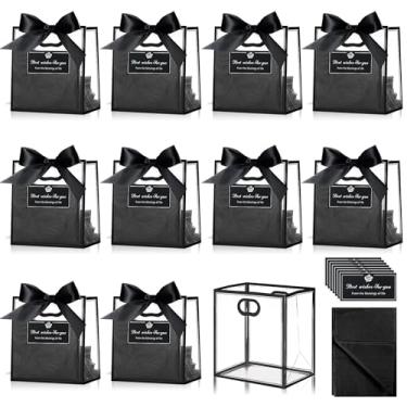 Imagem de Tenare Pacote com 12 sacos de presente de plástico transparente com alças reutilizáveis para lembrancinhas de festa com laço de fita de papel de seda para brindes, aniversário, casamento, noiva