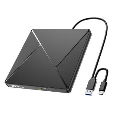 Imagem de Unidade externa de CD DVD, USB 3.0 e Tipo-C Unidade portátil de CD DVD +/-RW, gravador de DVD/CD ROM, unidade óptica fina de DVD, leitor de CD/DVD para laptop, desktop, MacBook, macOS/Linux/Windows