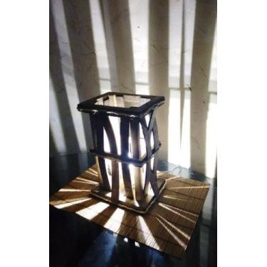 Imagem de Abajur de mesa rustico de madeira luminária sala quarto hotel pousada 