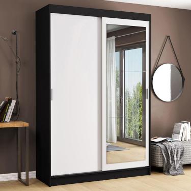 Imagem de Guarda-Roupa Solteiro Madesa Tokio 2 Portas de Correr com Espelho 2 Gavetas - Preto/Branco