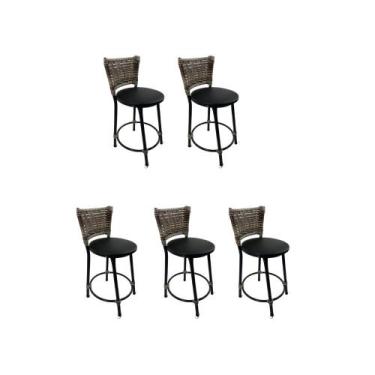 Imagem de Kit 5 banqueta baixa junco cozinha gourmet bancada americana - FortMix