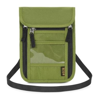 Imagem de ROOSALANCE Porta-passaporte para viagem, bolsa de pescoço carteira de viagem com bloqueio RFID, Verde