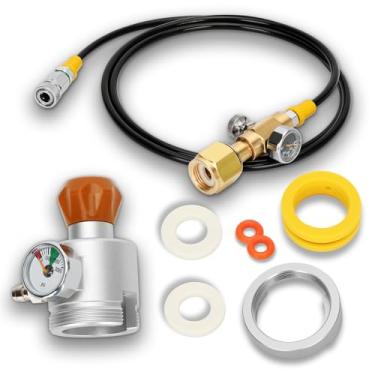 Imagem de Adaptador de Co2 para Enchimento de Soda - Cilindro de CO2 de 60l (rosa) e Tanque Grande de CO2 cga320, Inclui Medidor de Pressão e Mangueira, Adaptador de Enchimento Rápido