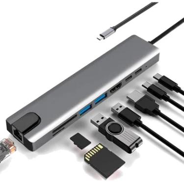 Imagem de Adaptador USB Tipo C, Com 8 Saídas, HDMI USB-C, USB 3.0, USB 2.0, Micro SD, SD E RJ45, F3 - Jc-Tyc-860