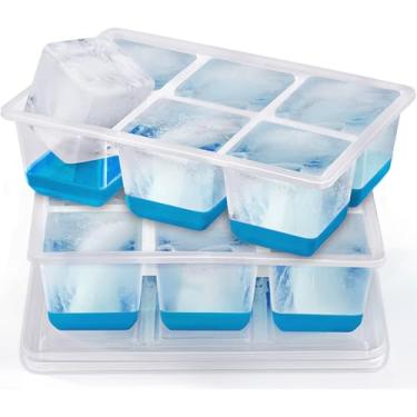 Imagem de Bandejas de gelo Jrisbo pacote com 2, moldes grandes de silicone para cubos de gelo com tampa à prova de vazamento, moldura TPE transparente e fundo de fácil liberação, bandejas de gelo empilháveis