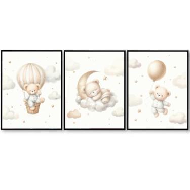 Imagem de Pôster de berçário de ursinho de pelúcia, impressão de pôsteres de urso, arte de parede para quarto de bebê, casa, 28 x 35 cm, sem moldura, conjunto de 3