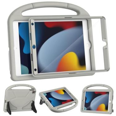 Imagem de YIHE Capa infantil para iPad 9ª/8ª/7ª geração, iPad Pro 10.5 e Air 3, capa protetora à prova de choque com suporte de alça e protetor de tela para iPads de 10,2/10,5 polegadas, cinza claro