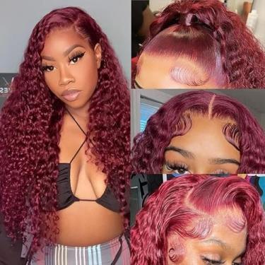 Imagem de Jasperel 99J Perucas de Cabelo Humano Borgonha Lace Front Wigs Pré Arrancadas Ondas Profundas Perucas Sem Cola 99j Profundidade 33x4 Perucas Frontais de Renda 66 cm Novo