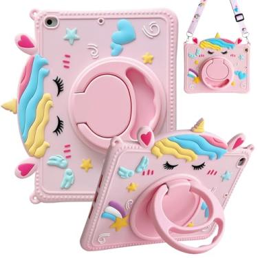 Imagem de Capa infantil para Apple iPad 11ª geração 10 polegadas 2025 2022, design fofo, suporte de EVA, resistente, à prova de choque, compatível com alça de ombro para iPad 11ª e 10ª geração, unicórnio rosa