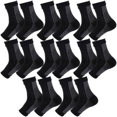 Imagem de Kit 8 pares meias compressão pretas alívia dor pés fascite plantar - S