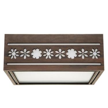 Imagem de Lustre Decorativo Madeira Plafon Porto Belo Quad 30Cm - Luminária Ilum