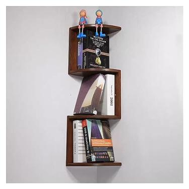 Imagem de Prateleiras de canto flutuantes para armazenamento de decoração de parede, prateleiras de armazenamento de parede de madeira maciça rack de 3 camadas, prateleiras de madeira montadas na parede para