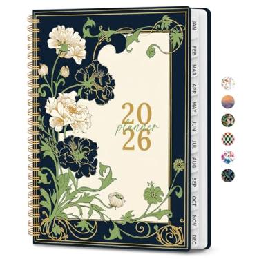 Imagem de Agenda 2026, agenda de planejamento semanal e mensal para mulheres, janeiro de 2026 a dezembro de 2026, livro de agenda de planejamento de capa dura com abas, encadernação em espiral, bolso interno