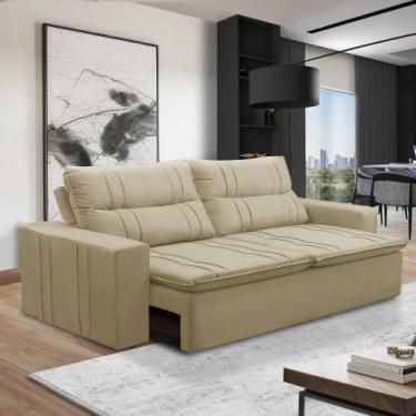 Imagem de Sofá Retrátil e Reclinável 3 lugares com Molas 1,80m Elisa Suede Bege 