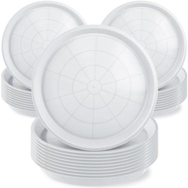 Imagem de Sawysine Pacote com 30 pires de plantas de plástico de 30 cm bandejas redondas de gotejamento de vaso de flores branco acinzentado, prato grosso para plantas, bandeja de água resistente, recipiente em
