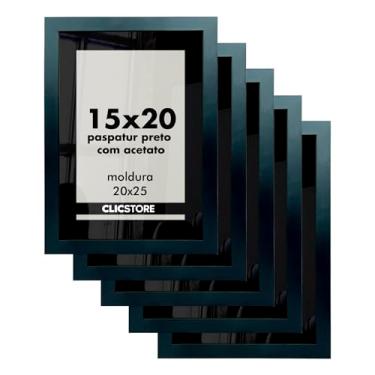 Imagem de Kit 5 Molduras Paspatur Preto Acetato Quadro 15x20 Porta Retrato Parede Foto Fotografia Madeira Cabeceira Quarto Sala Co