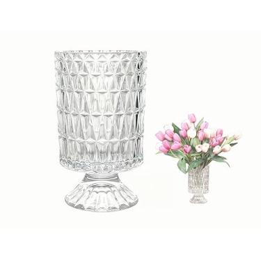 Imagem de Vasos de vidro transparente para flores, vaso de planta verde hidropônico de base grande, vaso decorativo de 19 cm de altura, centro de mesa, decoração de mesa de casa, sala de estar, cozinha