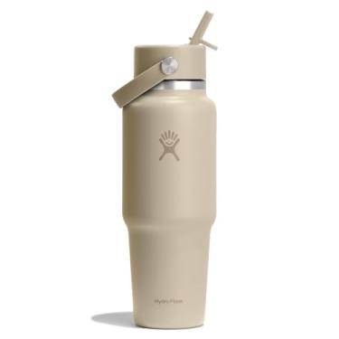 Imagem de Hydro Flask Garrafa de água de viagem - aço inoxidável isolado - tampa larga com palha, não derrama, à prova de vazamento em 947 ml castanho aveia