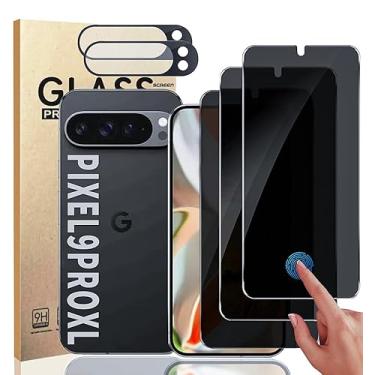 Imagem de Pacote com 3+2 protetores de tela de privacidade e proteção de lente da câmera para Google Pixel 9 Pro XL, antiespião 9H suporte de dureza de impressão digital, protetor de tela de vidro temperado