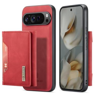 Imagem de Capa carteira de couro magnética destacável 2 em 1 para Google Pixel 10 Pro XL, 8 compartimentos para cartão, recurso de suporte, TPU à prova de choque e capa de telefone de couro premium (vermelha)