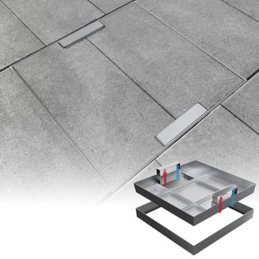 Imagem de Capa de bueiro invisível de aço inoxidável de 30,5 x 30,5 cm, capa quadrada embutida para fossa séptica com alça retrátil, para passarela/entrada de garagem